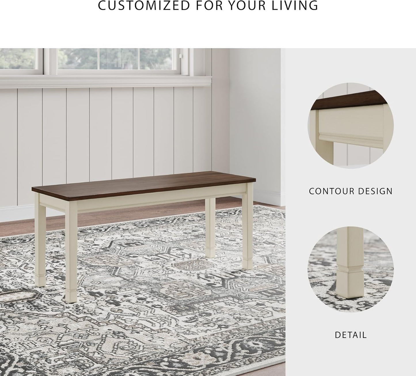 Whiteowing Bench, 44.25" W X 16.25" D X4.25 H, White