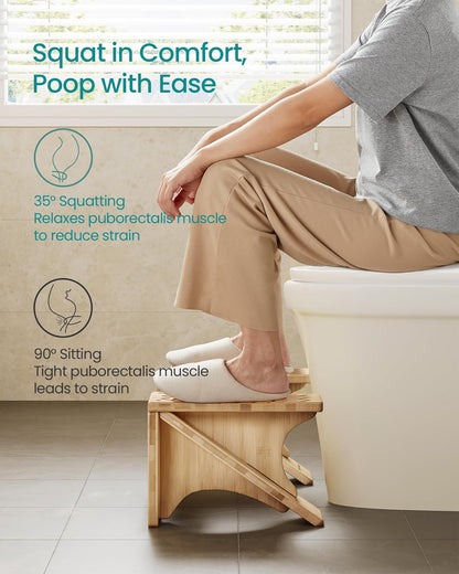 Bamboo Toilet Stool, Adjustable Poop Stool with Non-Slip Grooves, Height Convertible to 6.9 or 9.5 Inches, Squat Potty Stool for Bathroom, Space-Saving, Light Bamboo UBCB111N01