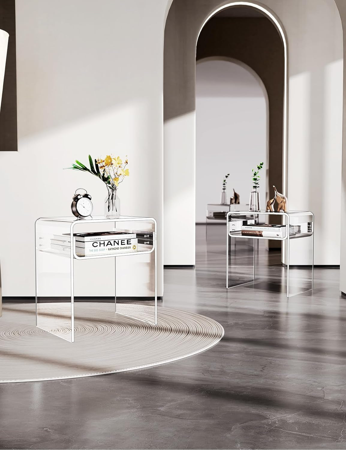 Clear Acrylic End Table 2-Tier Bedside Nightstand for Living Room Bedroom Home Decor (Clear Double)