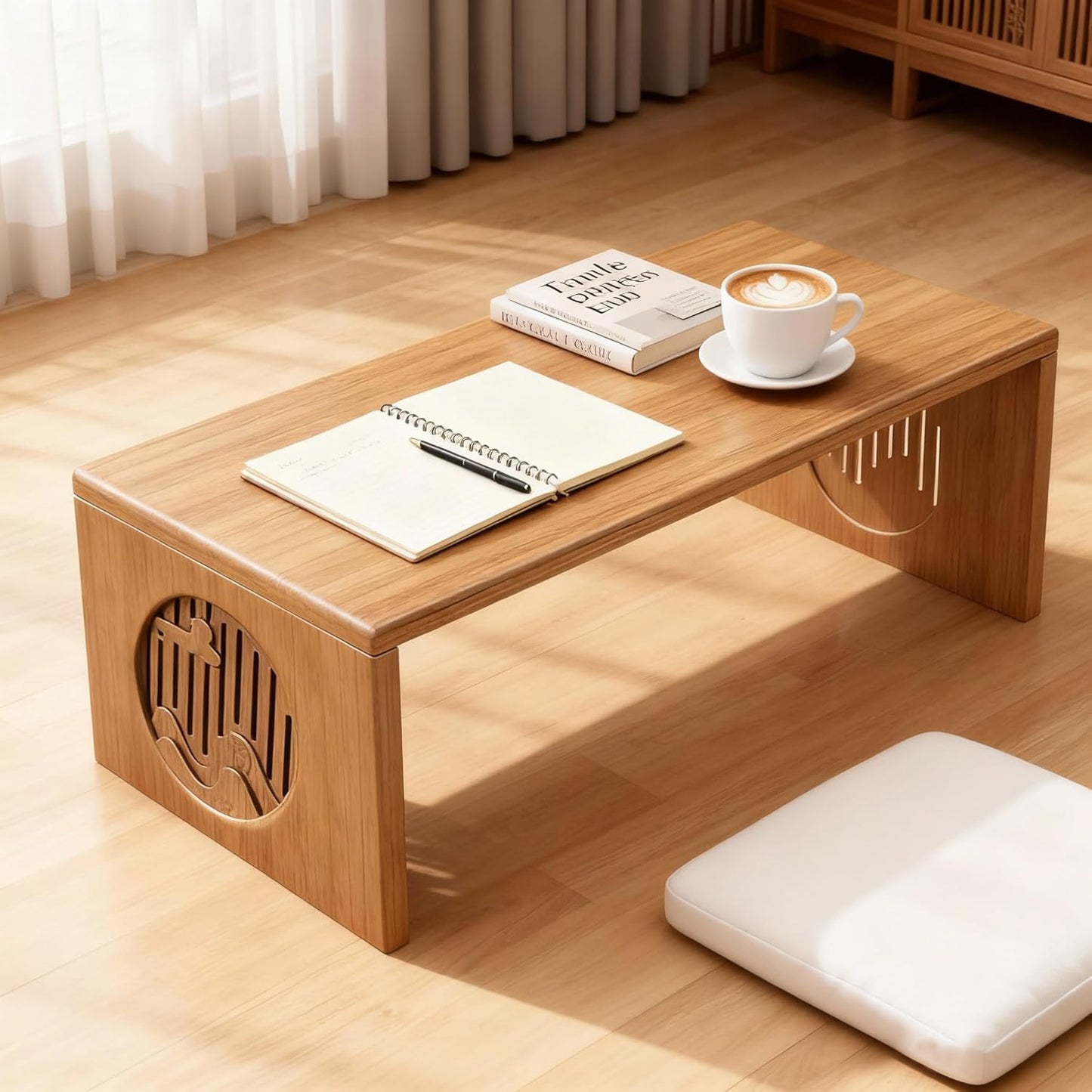 Folding Coffee Table, Foldable Japanese Floor Table No Assembly, Low Coffee Table for Sitting on the Floor, Small Coffee Tables for Living Room Meditation Tea Room Tatami Dining 39.4 Inch