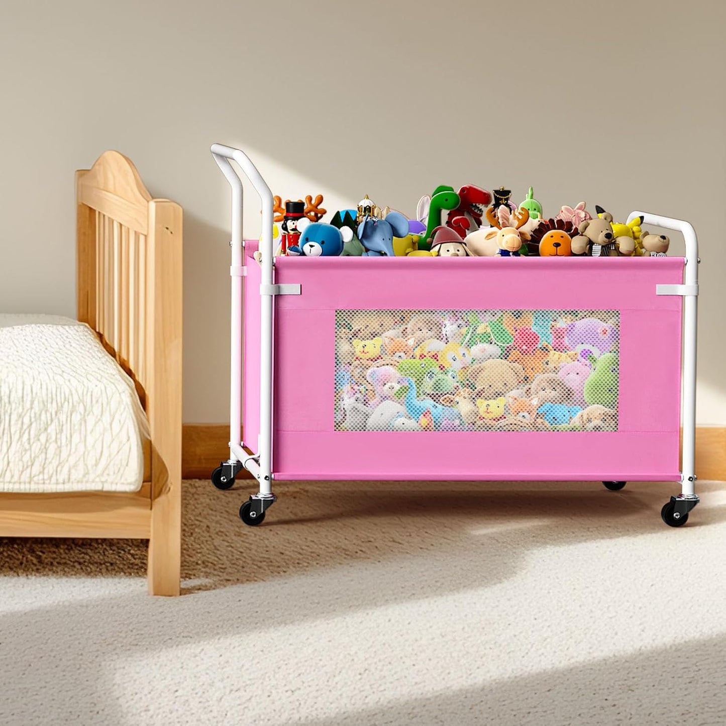 Extra Large Toy Box for Kids with 360° Rotating Wheels, Heavy Duty Toy Chest for Boys and Girls, Toy Storage Organizer for Kids, Toy Bins for Living Room, Nursery, Bedroom (Pink)