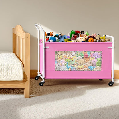 Extra Large Toy Box for Kids with 360° Rotating Wheels, Heavy Duty Toy Chest for Boys and Girls, Toy Storage Organizer for Kids, Toy Bins for Living Room, Nursery, Bedroom (Pink)