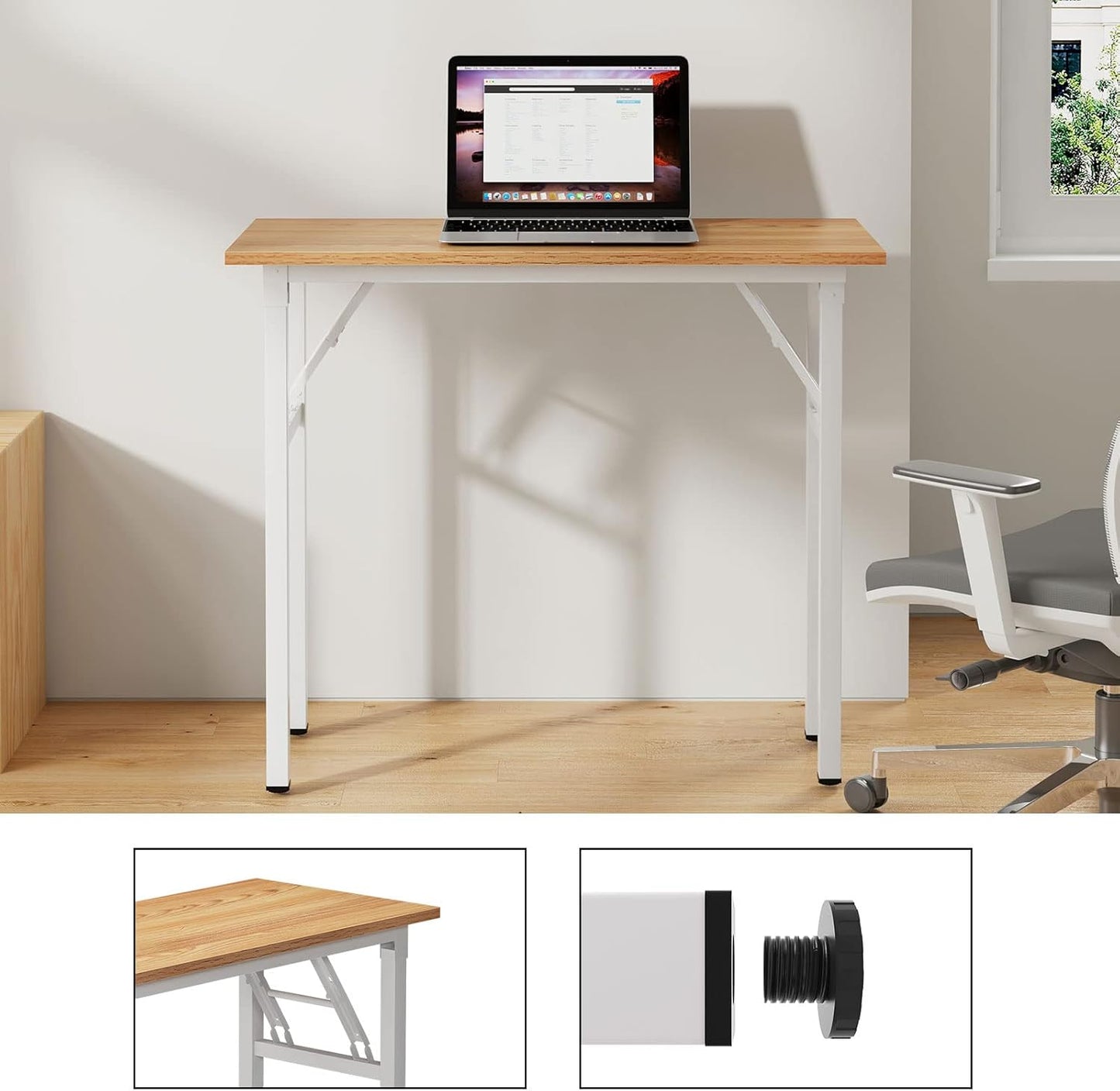 Small Desk 31 1/2" No Assembly Foldable Writing Table,Sturdy and Heavy Duty Folding Computer Desks for Small Space/Home Office/Dormitory AC5BW(80 * 40)