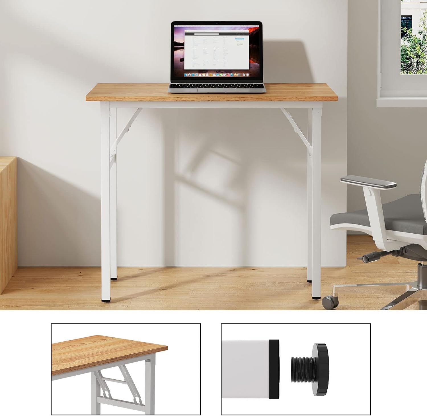 Small Desk 31 1/2" No Assembly Foldable Writing Table,Sturdy and Heavy Duty Folding Computer Desks for Small Space/Home Office/Dormitory AC5BW(80 * 40)