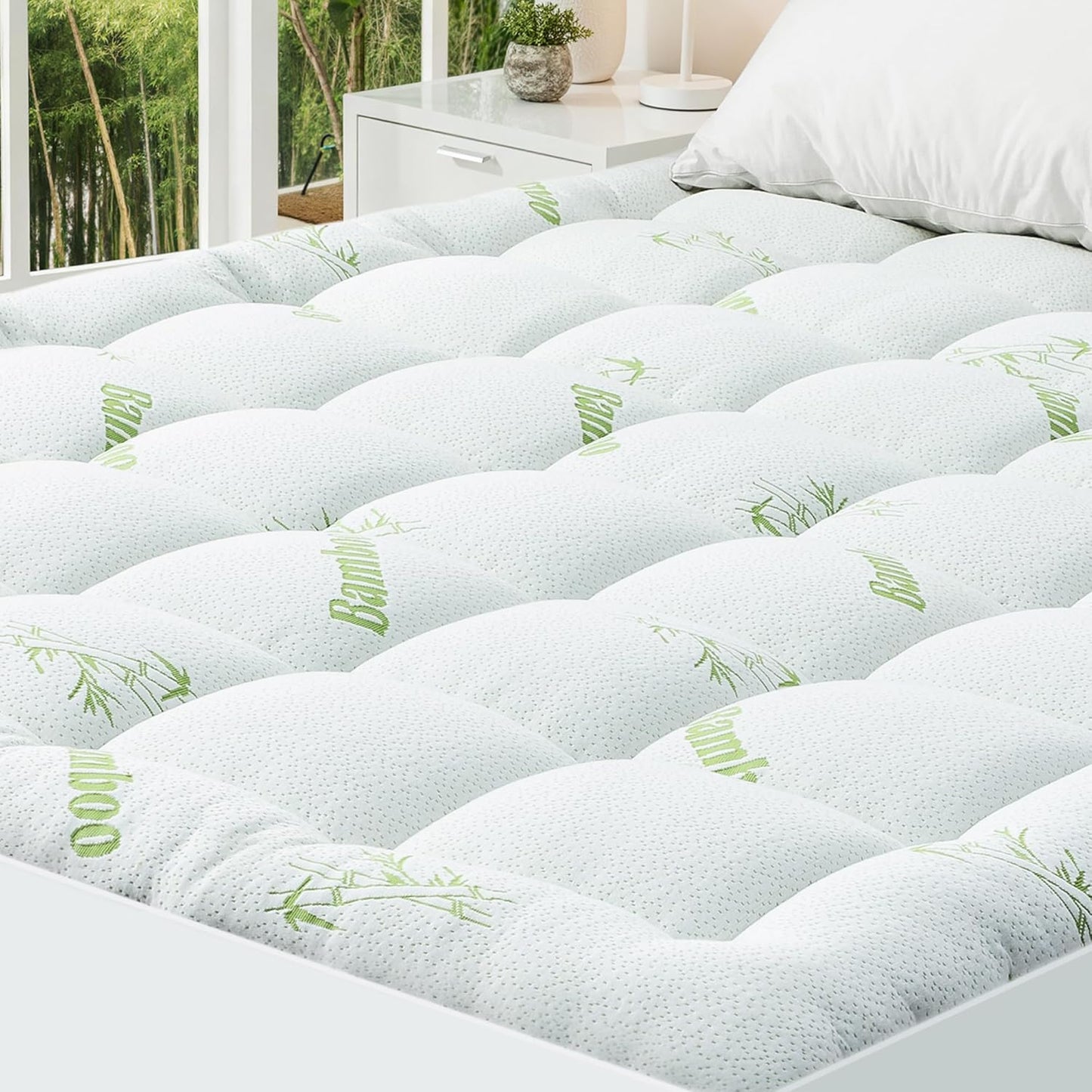 Queen Mattress Topper - Bamboo Viscose Mattress Protector, Bedding Mattress Pad for Back Pain Relief, Queen Size