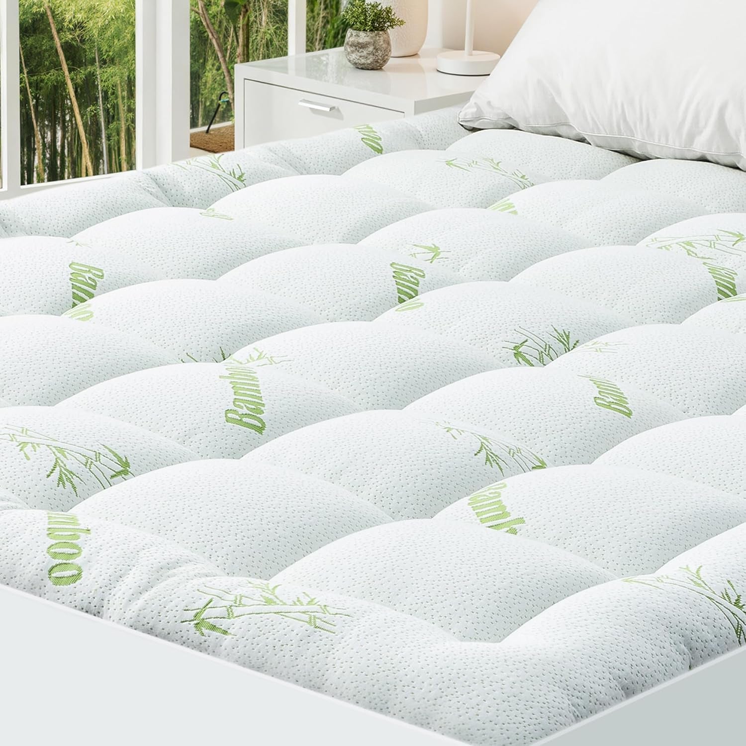 Queen Mattress Topper - Bamboo Viscose Mattress Protector, Bedding Mattress Pad for Back Pain Relief, Queen Size