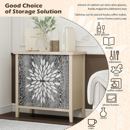 Black Accent Furniture, 32 Inch Wide 2-Door Carved Geometric Sideboard Buffet Server with Adjustable Shelves, Modern Boho Style Fluted Storage Console Table for Dining Room, Kitchen, Living Room
