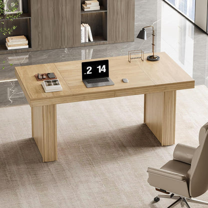 63" Executive Desk, Large Office Computer Desk with Heavy-Duty Legs and Thickened Desktop, Elegant Writing Workstation Study Table Conference Table for Office, Black