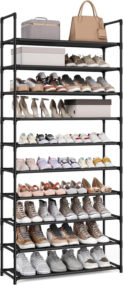 Shoe Rack, 10-Tier Shoe Shelf, Shoe Storage Organizer, 11 X 32.7 X 68 Inches, Metal Frame, Non-Woven Fabric Shelves, for Entryway, Bedroom, Black ULSH110BH01