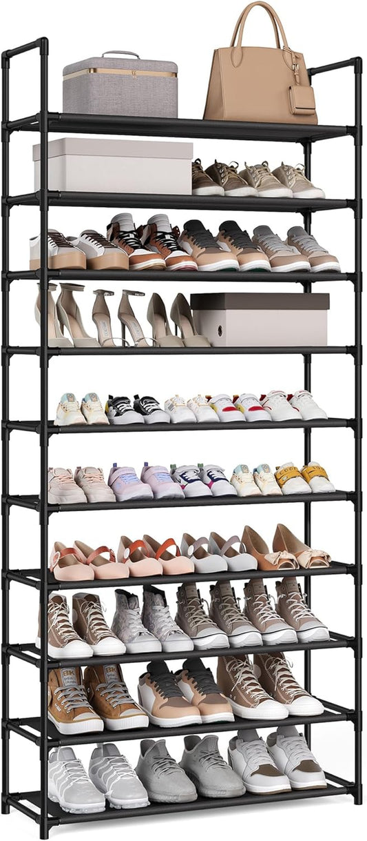 Shoe Rack, 10-Tier Shoe Shelf, Shoe Storage Organizer, 11 X 32.7 X 68 Inches, Metal Frame, Non-Woven Fabric Shelves, for Entryway, Bedroom, Black ULSH110BH01