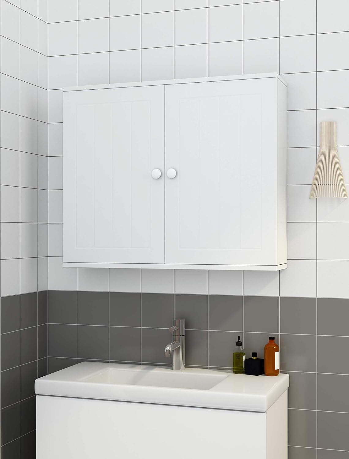 Bathroom Wall Cabinet with 2 Doors, over the Toilet Storage Organizer with Adjustable Shelf, Space Saving Wall Mounted Cabinet Cupboard Unit