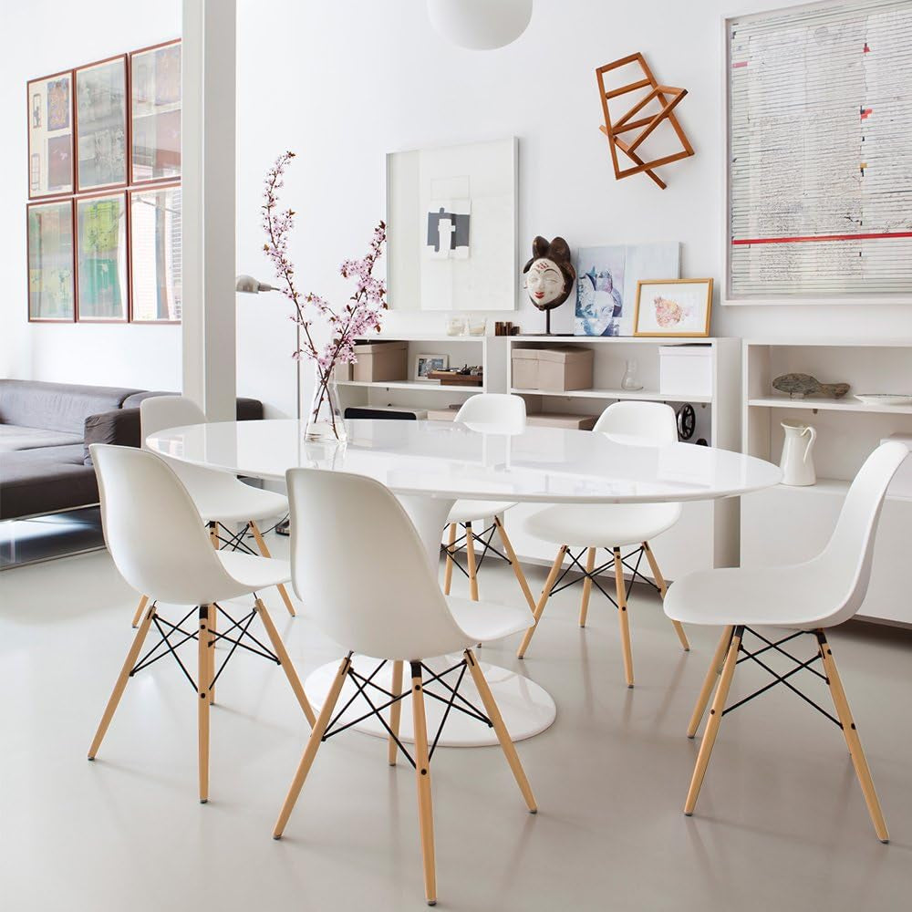 Modern Style Dining Chair Mid Century Modern DSW Chair, Shell Lounge Plastic Chair for Kitchen, Dining, Bedroom, Living Room Side Chairs Set of 4(White)