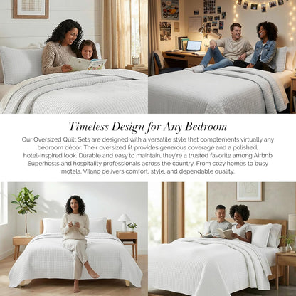 King Quilt Bedding Set with Shams, Coverlet Quilt King Size Bedspread, Luxury Bedding, Bed Spread for Kings/California Kings, Lightweight Quilted Coverlet, White Quilts