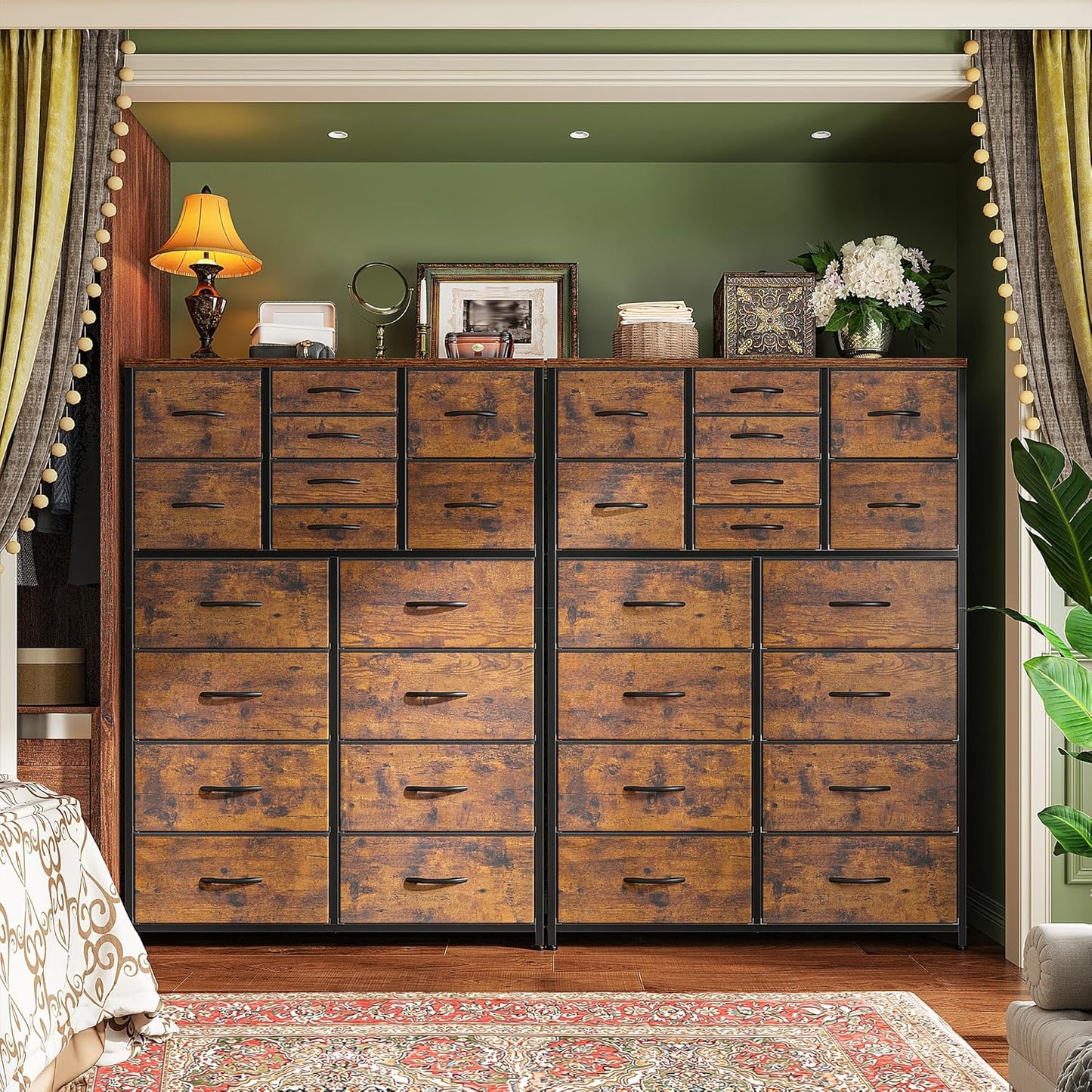 57“H Dresser for Bedroom with 16 Drawers,Fabric Dressers & Chests of Drawers for Bedroom,Large Dresser, Sturdy Metal Frame & Wood Top,Entryway, Hallway(Rustic Brown)