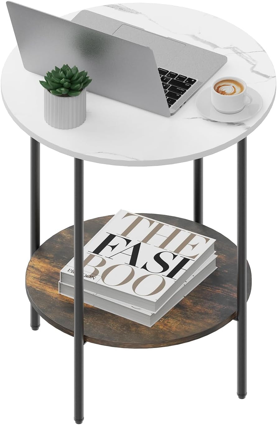 End Tables Living Room - Sturdy Sidetable with Metal Frame, Modern Small Sofa & Bedside Table,Multi-Functional round Coffee Table for Bedroom, Balcony, Sofa, Gym,Office
