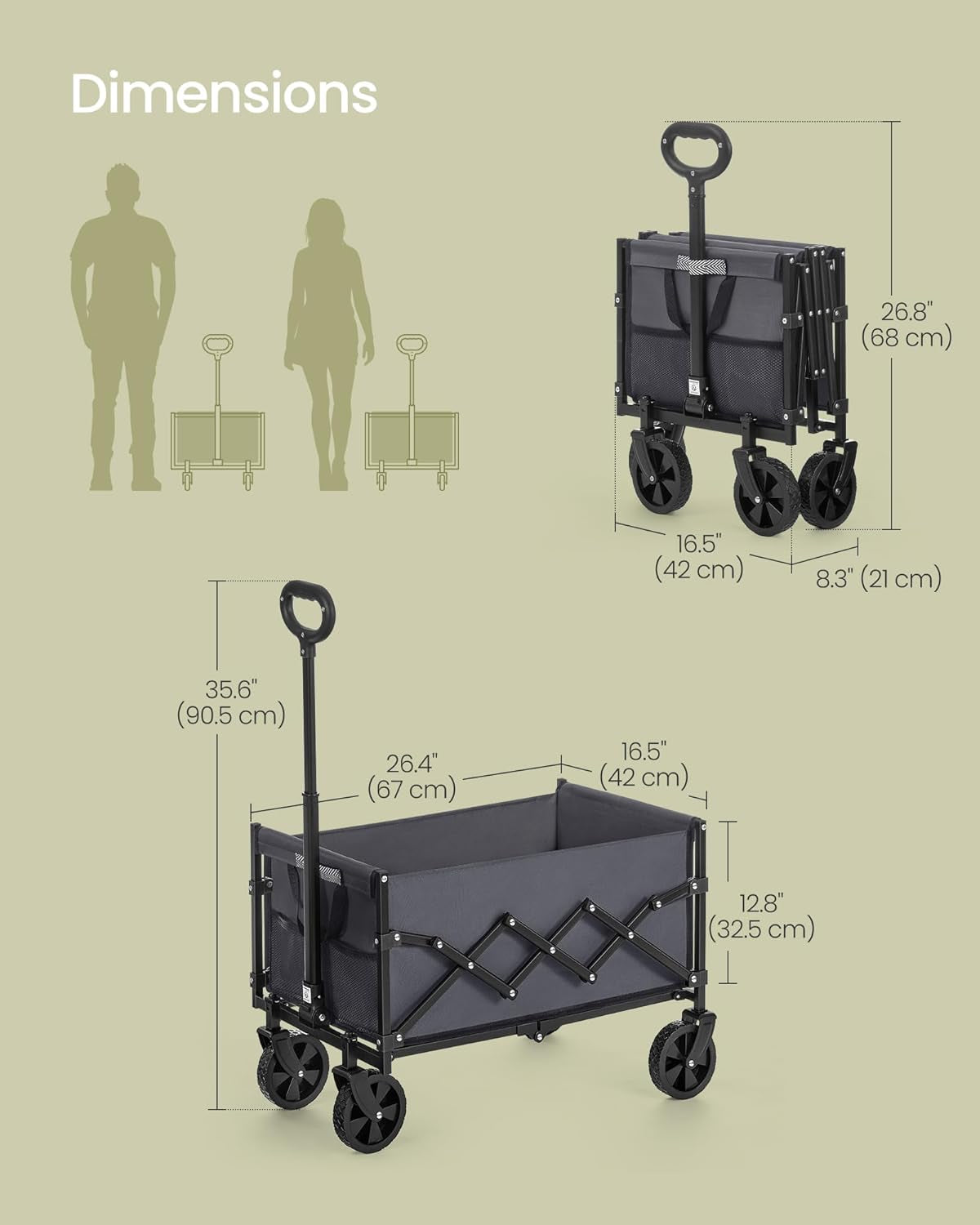Small Collapsible Wagon with 400 Lb Dynamic Weight Capacity, Foldable Wagon Cart, Folding Camp Cart with Wheels, for Outdoor, Yard, 90 L, Slate Gray UGFW909G01
