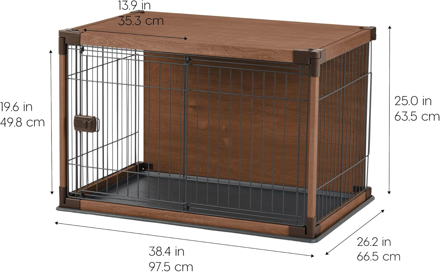 IRIS USA Modern Wooden Dog Crate – Stylish Furniture-Style Indoor Kennel & End Table for Small to Medium Dogs, Secure Enclosed Pet Cage with Sliding Door, Dark Brown