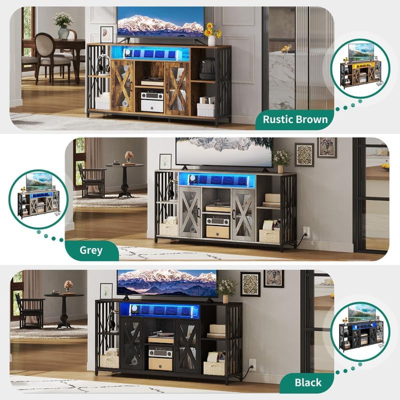 TV Stand for 70/65 Inch TV, 33.5'' Tall TV Stands for Living Room, Entertainment Center with Storage, LED TV Stand with Power Outlets, TV Media Console Cabinet, Grey