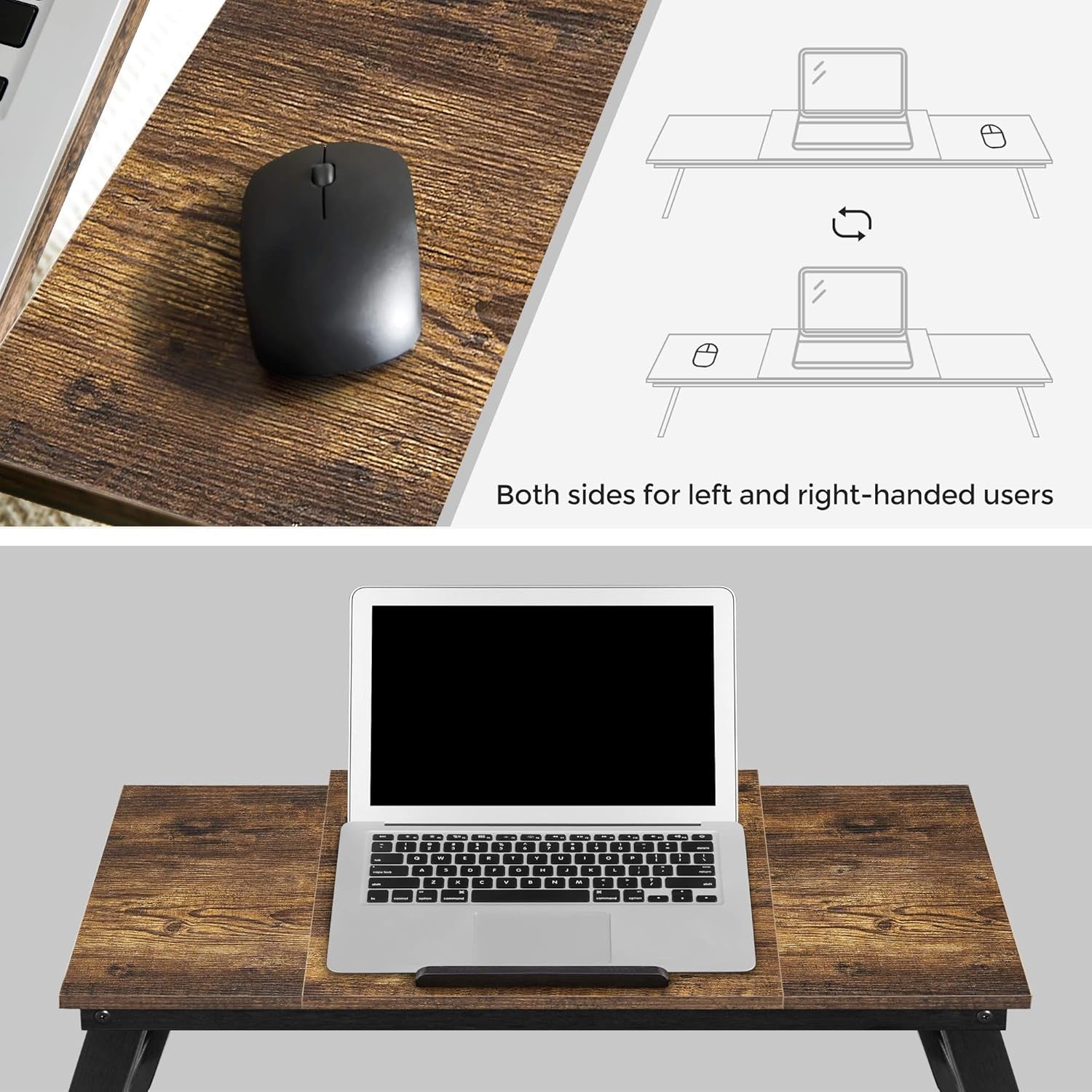 Laptop Desk, Bed Sofa Breakfast Tray, Adjustable Tilt Top, Right-Left Handed, Adjustable Folding Legs, Drawer, Rustic Dark Brown ULLD110B01