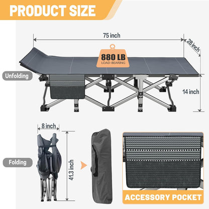 Folding Camping Cot with Mattress, 2 Pack Heavy Duty Folding Cot for Adults, Portable Sleeping Cot Bed Adults Outdoor Bed with Carry Bag, Travel Camp Cots