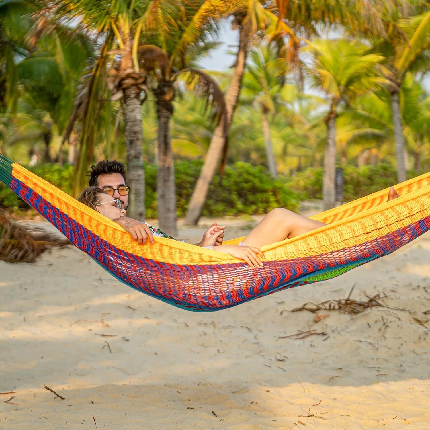 Handwoven Mayan Hammock, 10.5 FT Soft Rope Double Hammocks, Portable Outdoor Hammock with Carry Bag, 2 Straps & Carabiners for Patio Outside, 550 Lbs Weight Capacity, Multi Color