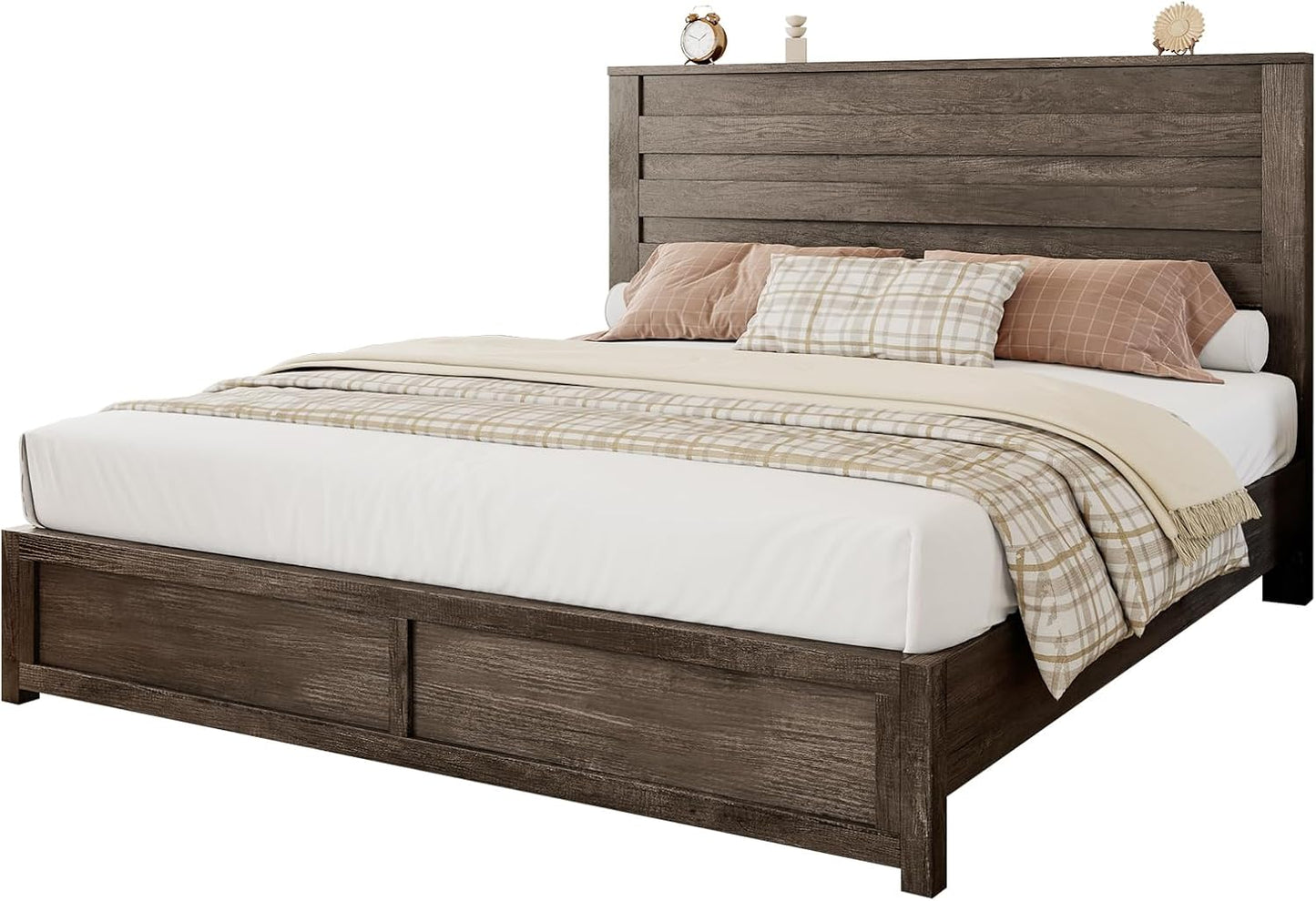 Full Size Farmhouse Bed Frame with 49" Headboard, Platform Bed Frame with Wood Slats Support/No Box Spring Needed/Easy Assembly, Rustic Grey