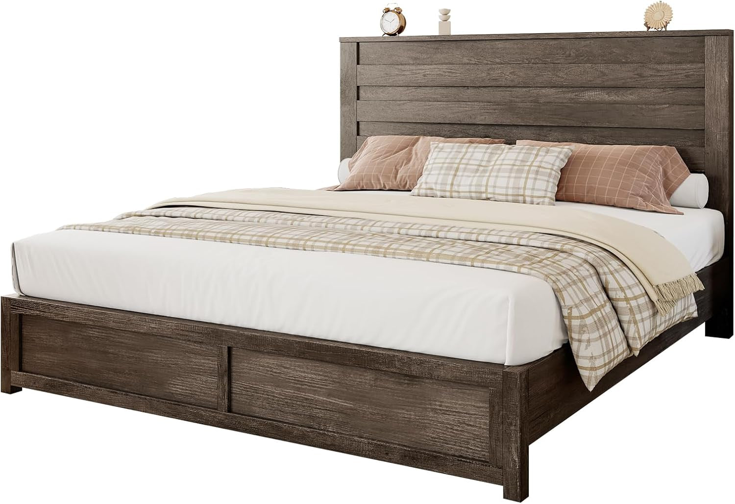 Full Size Farmhouse Bed Frame with 49" Headboard, Platform Bed Frame with Wood Slats Support/No Box Spring Needed/Easy Assembly, Rustic Grey
