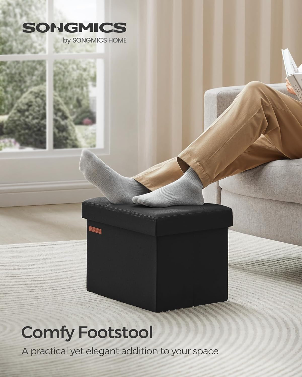 MAZIE Collection - Small Folding Storage Ottoman, Foot Rest Stool, 12.2 X 16.1 X 12.2 Inches, 286 Lb Load Capacity, for Living Room, Bedroom, Home Office, Dorm, Ink Black ULSF102B01
