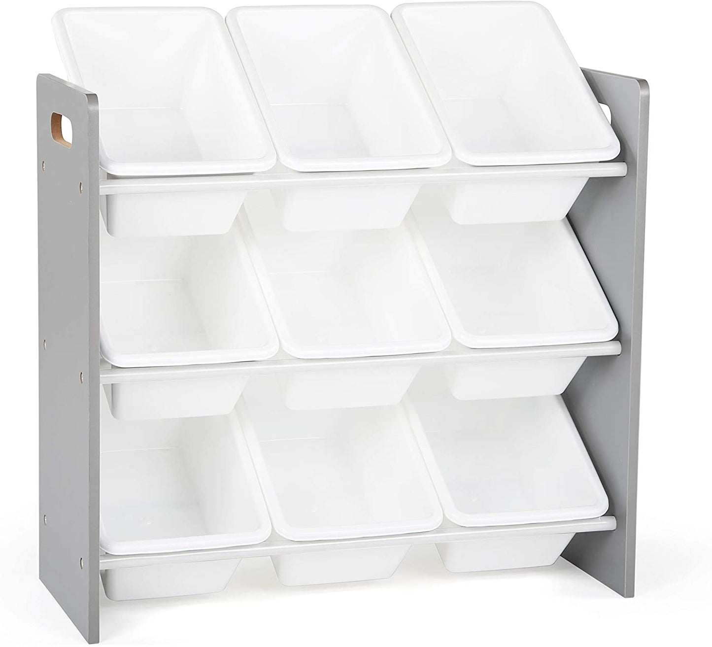 9-Bin Toy Organizer – Inspire Grey with White Plastic Bins, 3-Tier Storage Solution for Kids' Playrooms and Nurseries