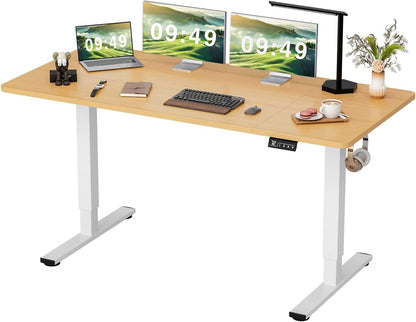 Electric Height Adjustable Standing Desk Large 63 X 24 Inches Sit Stand up Desk Home Office Computer Desk Memory Preset with T-Shaped Metal Bracket, Wood