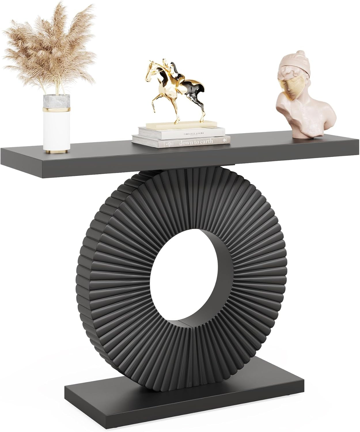 Modern Console Table with Geometric Base, 40 Inch Wood Entryway Table Sofa Table Narrow Long, Contemporary Accent Table for Living Room, Entryway, Hallway, Black