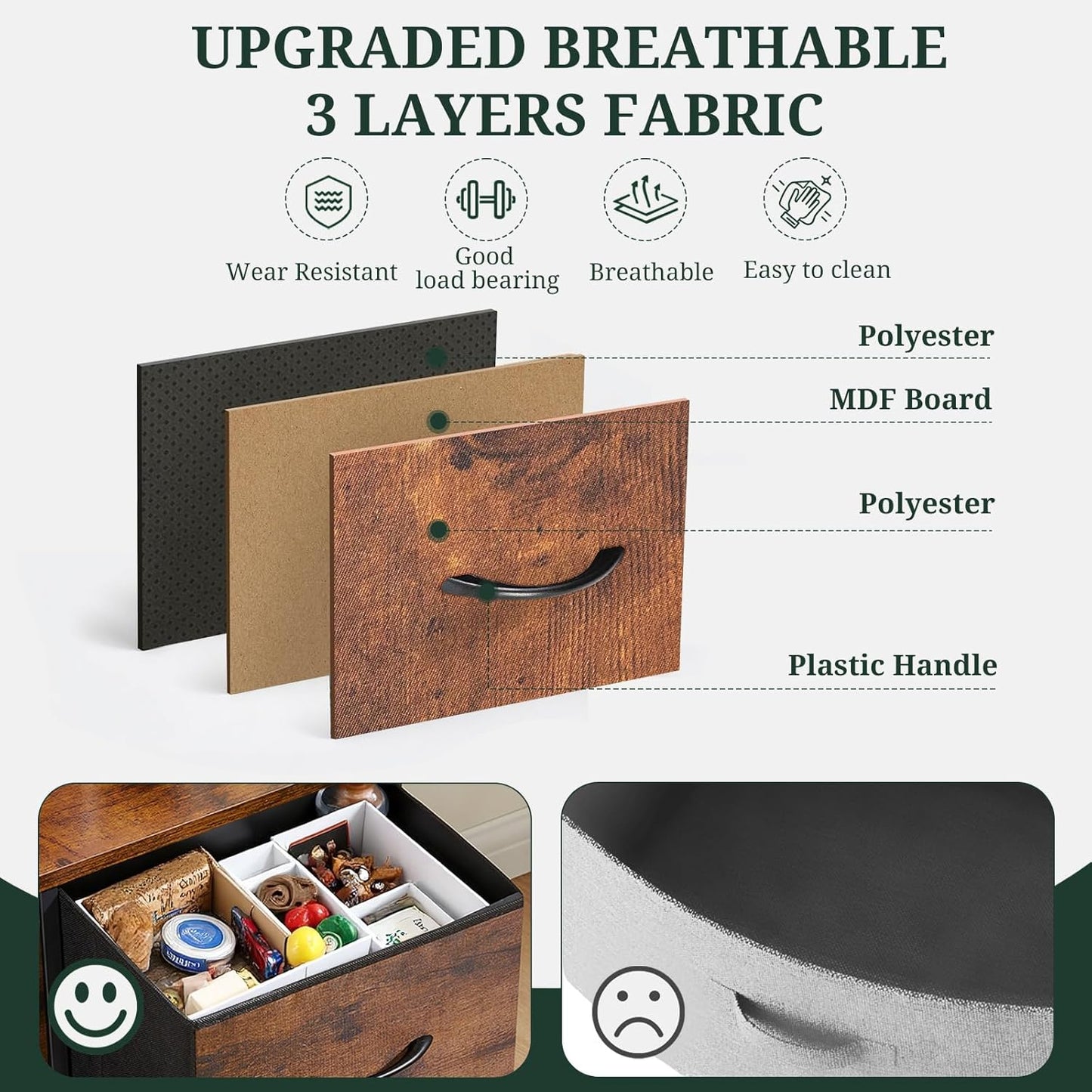 Nightstand, Small 2 Drawer Dresser End Table Bedside Furniture, Wooden Top Fabric Bins for Bedroom, Closet, Entryway, Dorm, 11.8" D X 18" W X 20", Black