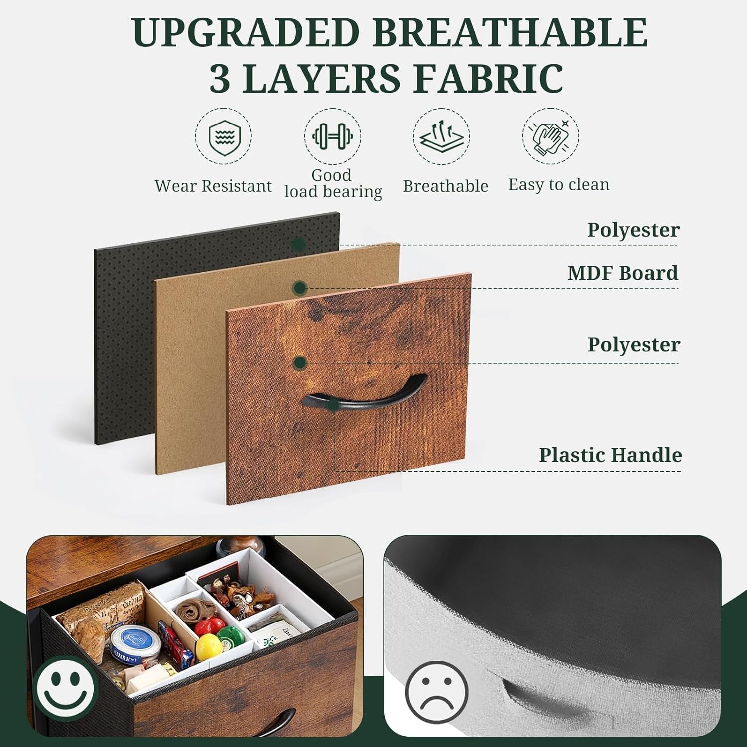 Nightstand, Small 2 Drawer Dresser End Table Bedside Furniture, Wooden Top Fabric Bins for Bedroom, Closet, Entryway, Dorm, 11.8" D X 18" W X 20", Black