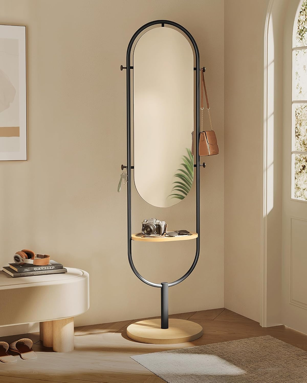 Full-Length Floor Mirror, 3-In-1, Modern Standing Full Body Mirror, Inspired by Original Award-Winning Design, 16.5 X 18.9 X 68.9 Inches, Living Room, Bedroom, Oak Beige and Ink Black