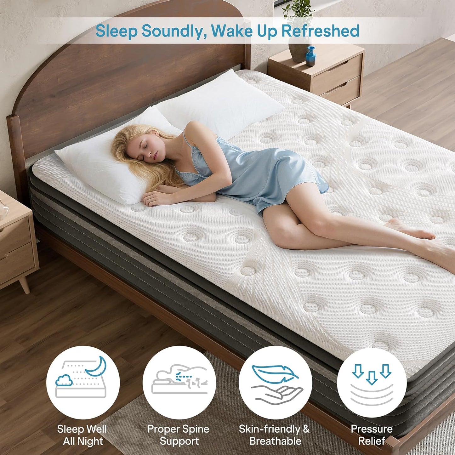 Queen Mattress 10 Inch, Hybrid Queen Mattress in a Box, Medium Firm Queen Size Bed Mattresses with Zoned Support, Memory Foam and Pocket Springs for Motion Isolation&Pressure Relief, Certipur-Us