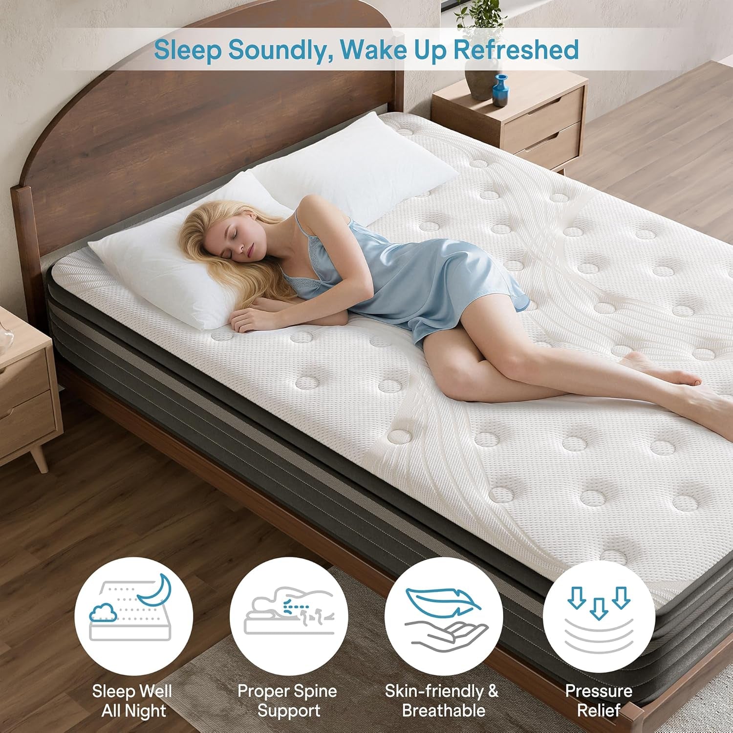 Queen Mattress 10 Inch, Hybrid Queen Mattress in a Box, Medium Firm Queen Size Bed Mattresses with Zoned Support, Memory Foam and Pocket Springs for Motion Isolation&Pressure Relief, Certipur-Us