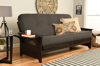 Phoenix Full Size Futon in Espresso Finish, Linen Charcoal