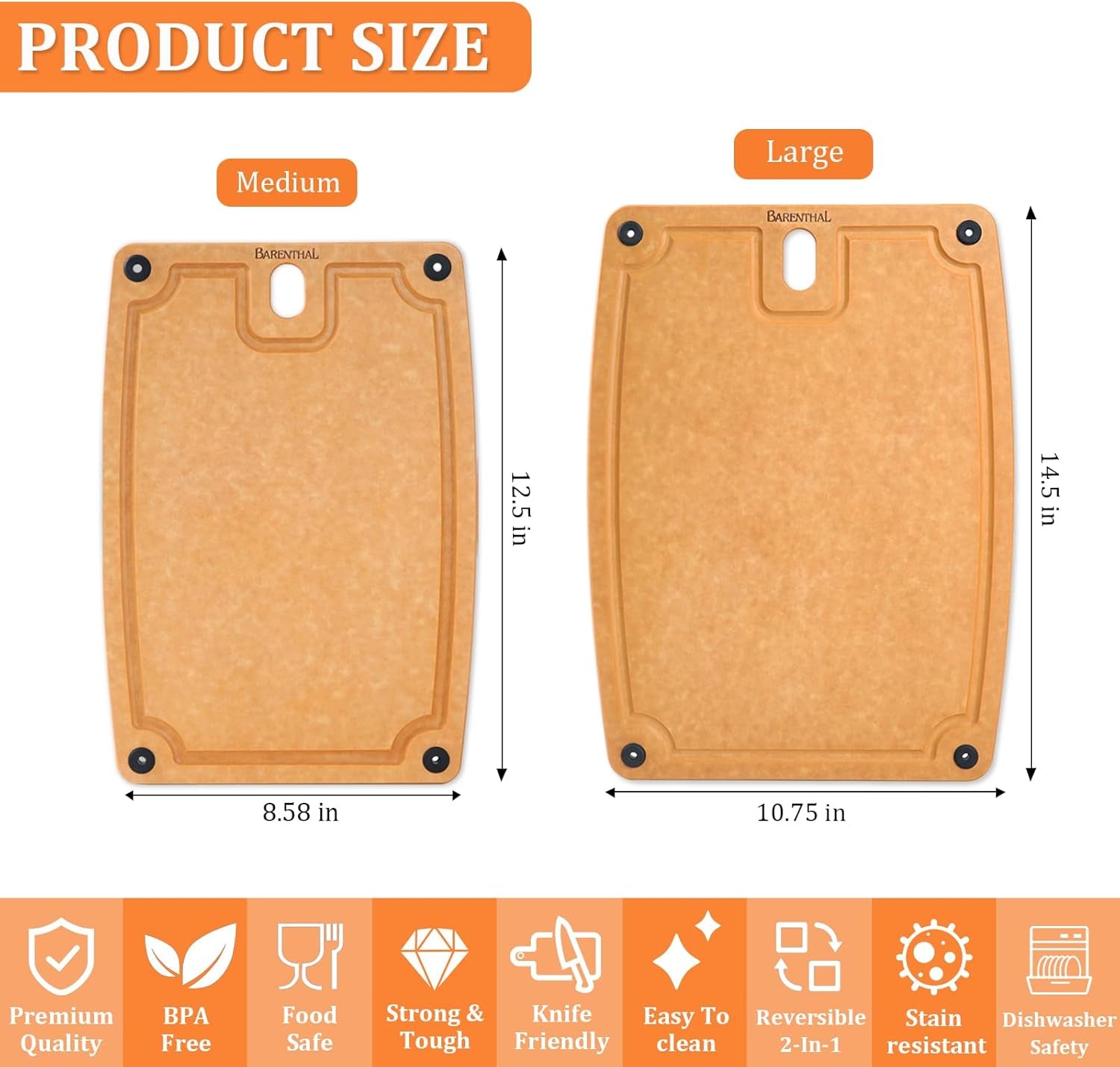 Cutting Boards for Kitchen Dishwasher - 2PC Cutting Board Set Double-Sided with Non-Slip Feet and Juice Groove Composite Chopping Board for Kitchen Knife Friendly Cut Meat, Fruit,Vegetable