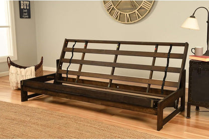 Full Size Futon Frame Set - Convertible Sofa Bed - Hardwood Mocha Finish Suede Gray