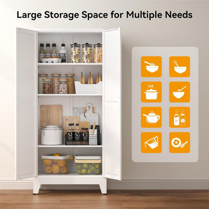 61" Tall Pantry Cabinet with Adjustable Shelves, White Storage Cabinet with Doors and Shelves, Sturdy Freestanding Cupboard for Kitchen Pantry, Bathroom Storage, Living Room & Office