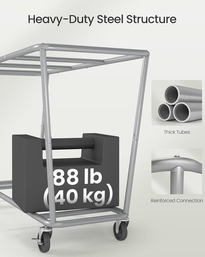 Laundry Basket with Wheels, 76.6 Gallons (290 L), 3-Section Rolling Laundry Hamper with Removable Bags, Heavy-Duty Steel Frame with Handle, Cream White, Dark Gray and Ink Black URLS010X01