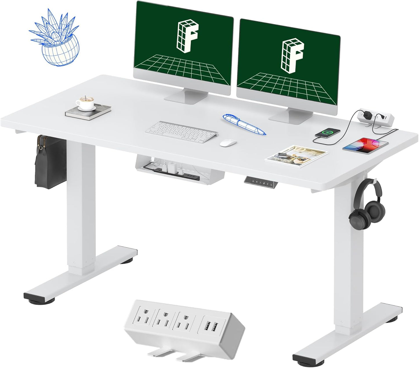 EN2 Whole-Piece Bamboo Standing Desk Clamp Power Strip, 55 X 28 Electric Stand up Height Adjustable Desk with Cable Management (Grey Frame + 55" Bamboo Top, 2 Packages)
