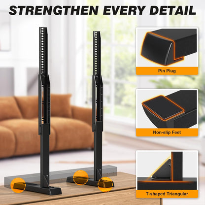 Universal TV Stand, Large TV Legs for 37-86 Inch Flat Curved Tvs with Cable Management, 6 Height Adjustment Table Top TV Mount Stand up to 150Lbs, Black