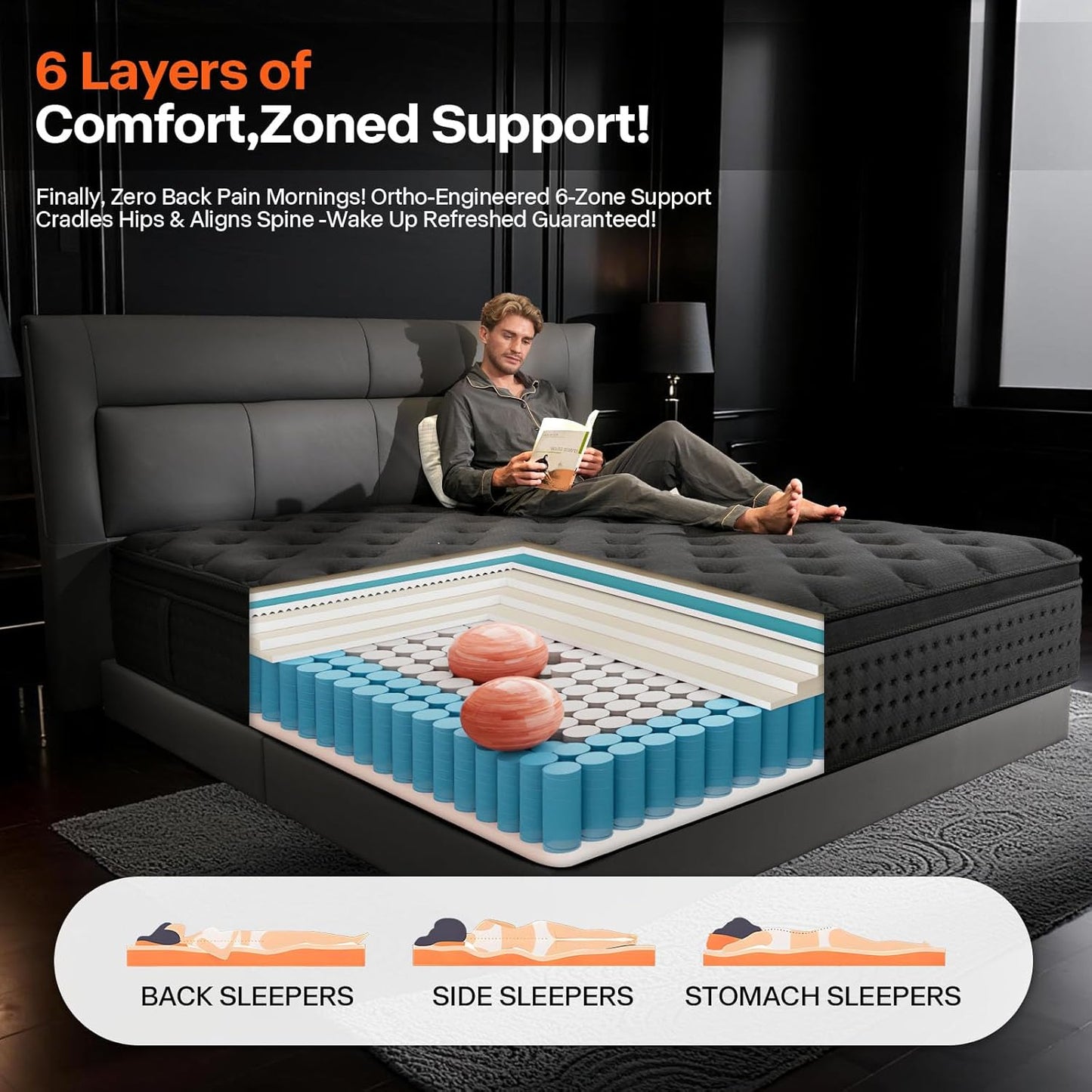 Queen Mattress, 10 Inch Hybrid Mattress in a Box, Medium Firm, Memory Foam and Individual Pocket Springs for Motion Isolation, Comfortable and Pressure Relief, Black