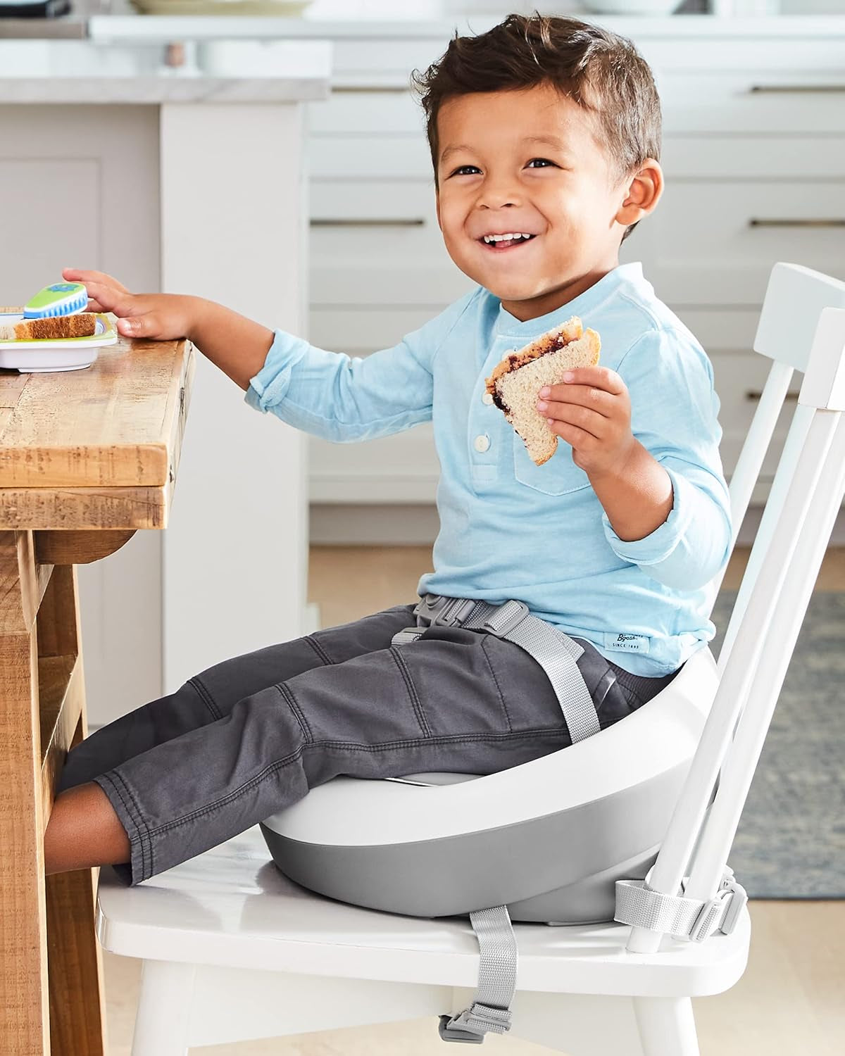 Booster Seat for Dining Table, Sleek Seat Booster, Grey/White