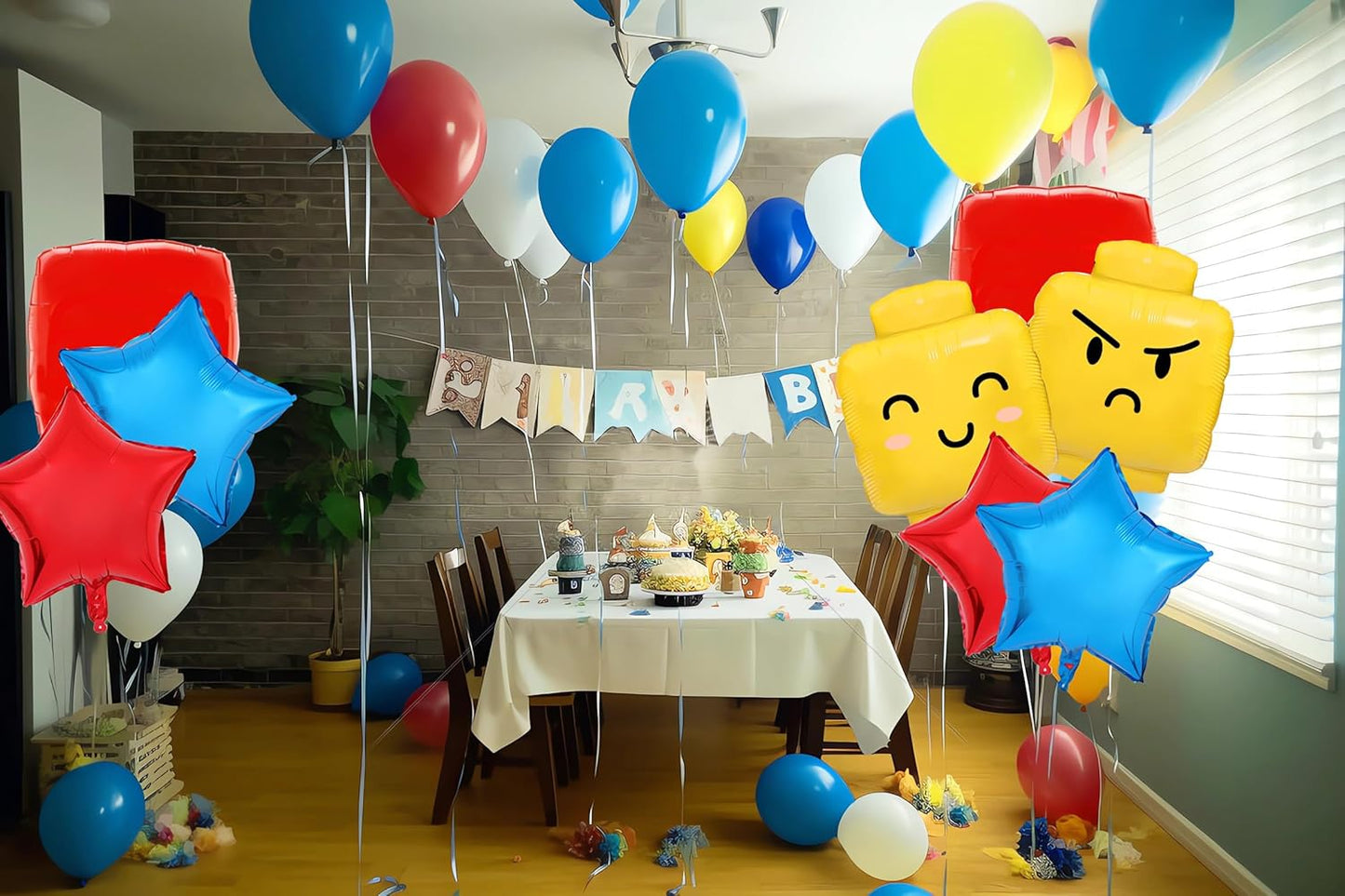 Building Block Balloons Building Blocks Themed Birthday Party Balloons Brick Themed Balloons Building Block Party Balloons for Kids Toddlers Birthday Party Supplies-8Pcs