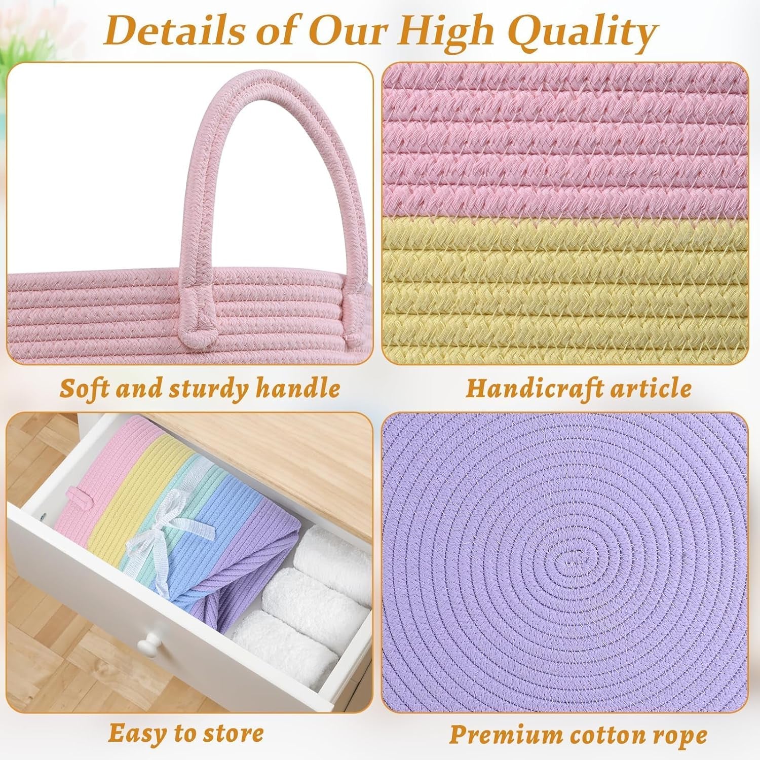 Rainbow Toy Basket, 20"X13" Extra Large Kids Toy Storage for Playroom Classroom Nursery, Woven Rope Blanket Basket with Handles, Stuffed Animal Organizer & Dog Toys Basket