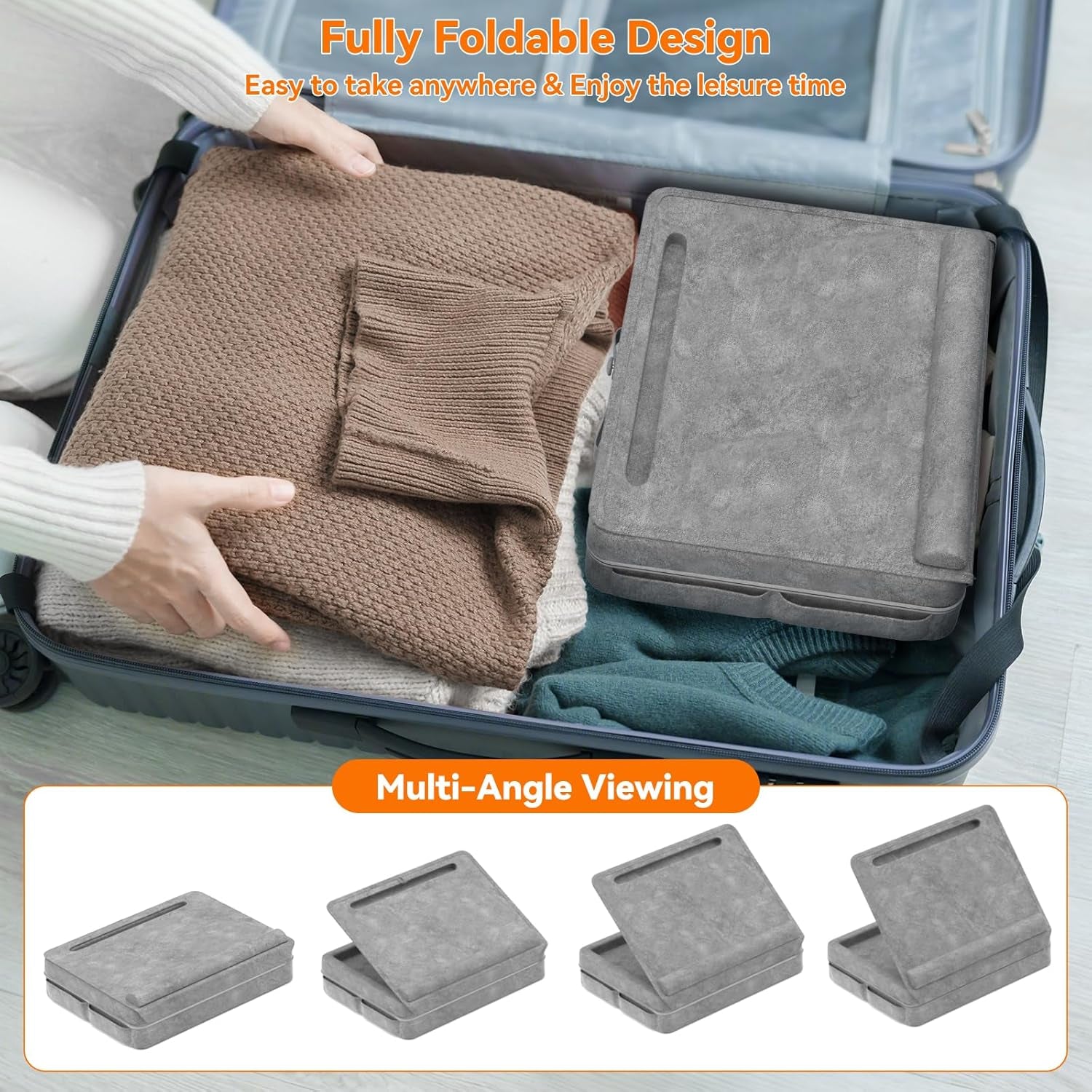 Laptop Lap Desk with Cushion, Laptop Table with Storage for Bed & Sofa, Adjustable Lap Pillow Stand with Anti-Slip Strip & Cell Phone/Tablet Slot for Home Office College
