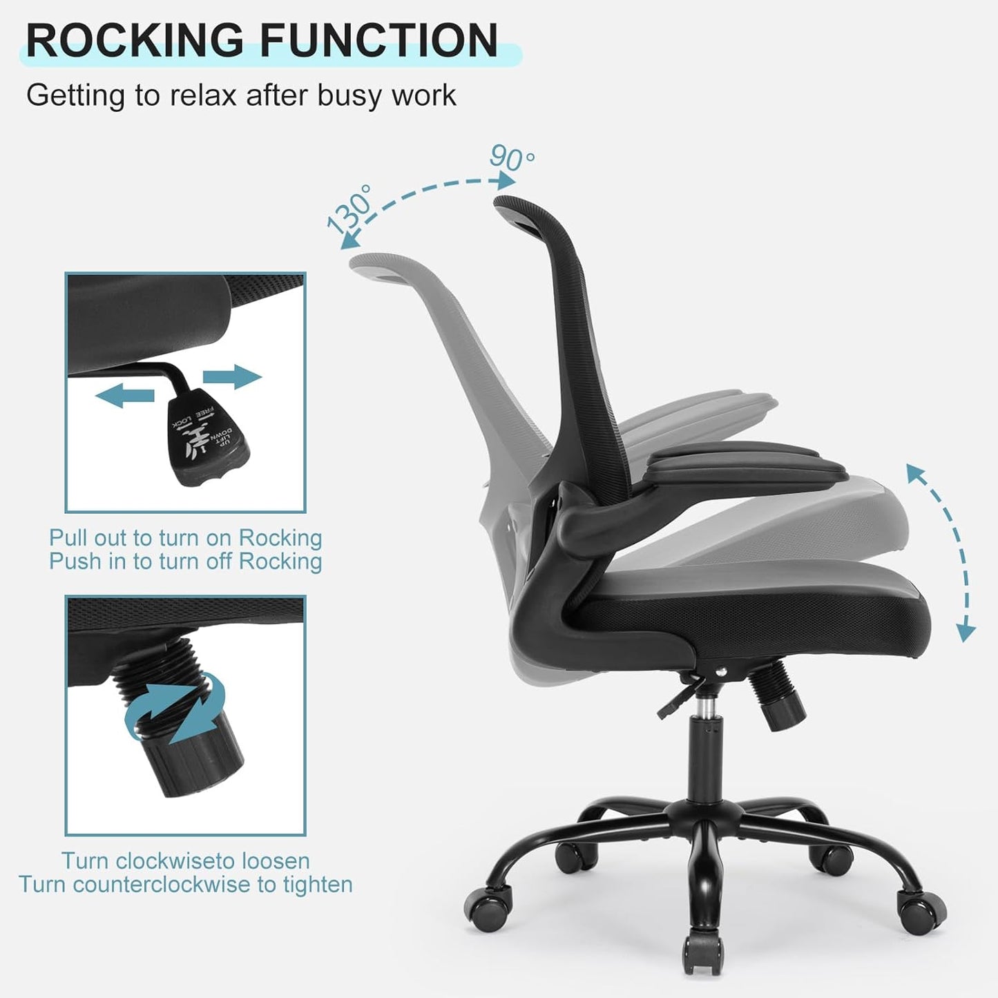 Office Chair, Ergonomic Desk Chair with Flip-Up Armrests, PU Leather Computer Chair Home Office Desk Chairs with Lumbar Support, Mesh Swivel Executive Chair Rolling Task Chair, Black
