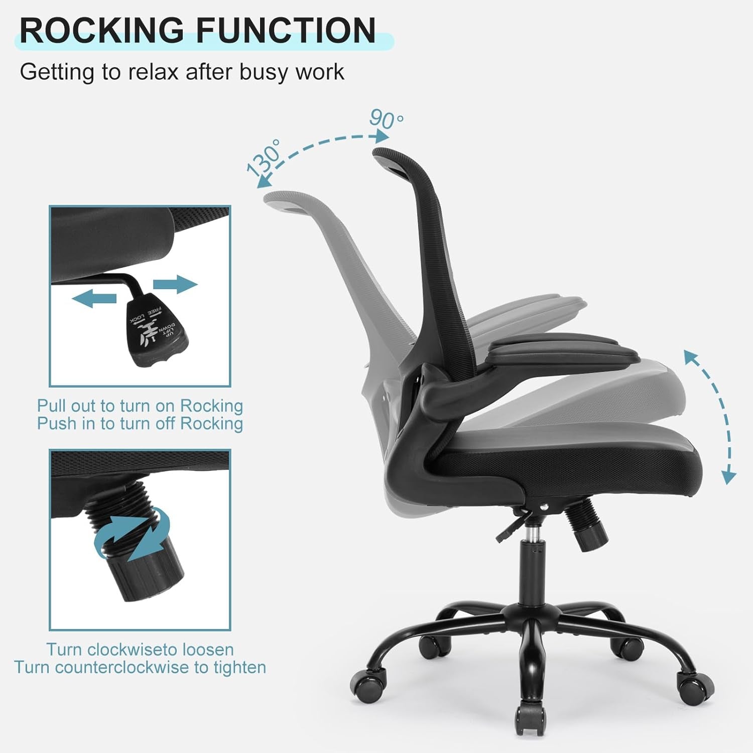 Office Chair, Ergonomic Desk Chair with Flip-Up Armrests, PU Leather Computer Chair Home Office Desk Chairs with Lumbar Support, Mesh Swivel Executive Chair Rolling Task Chair, Black
